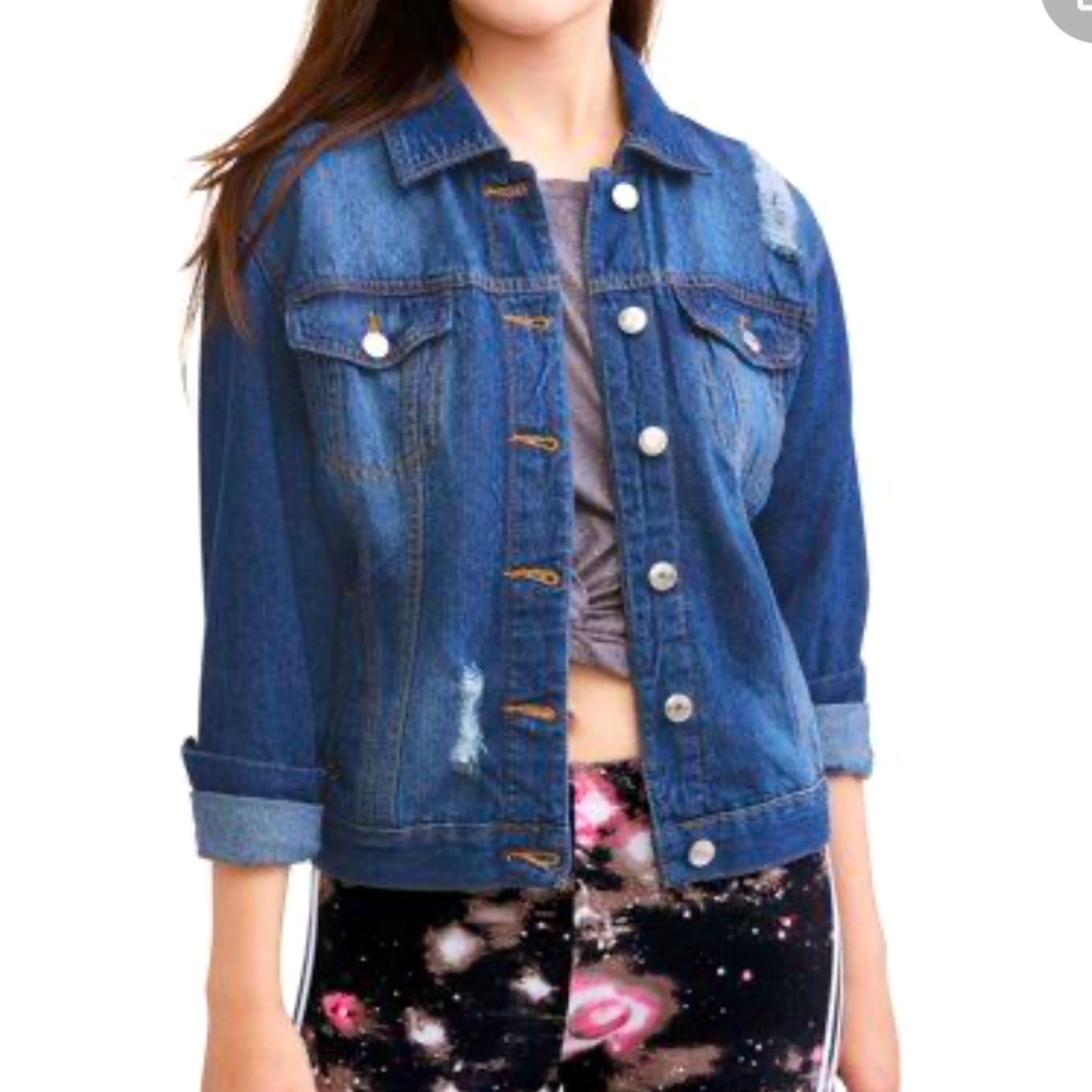 New Look Dark Wash Distressed Denim Jacket - Small